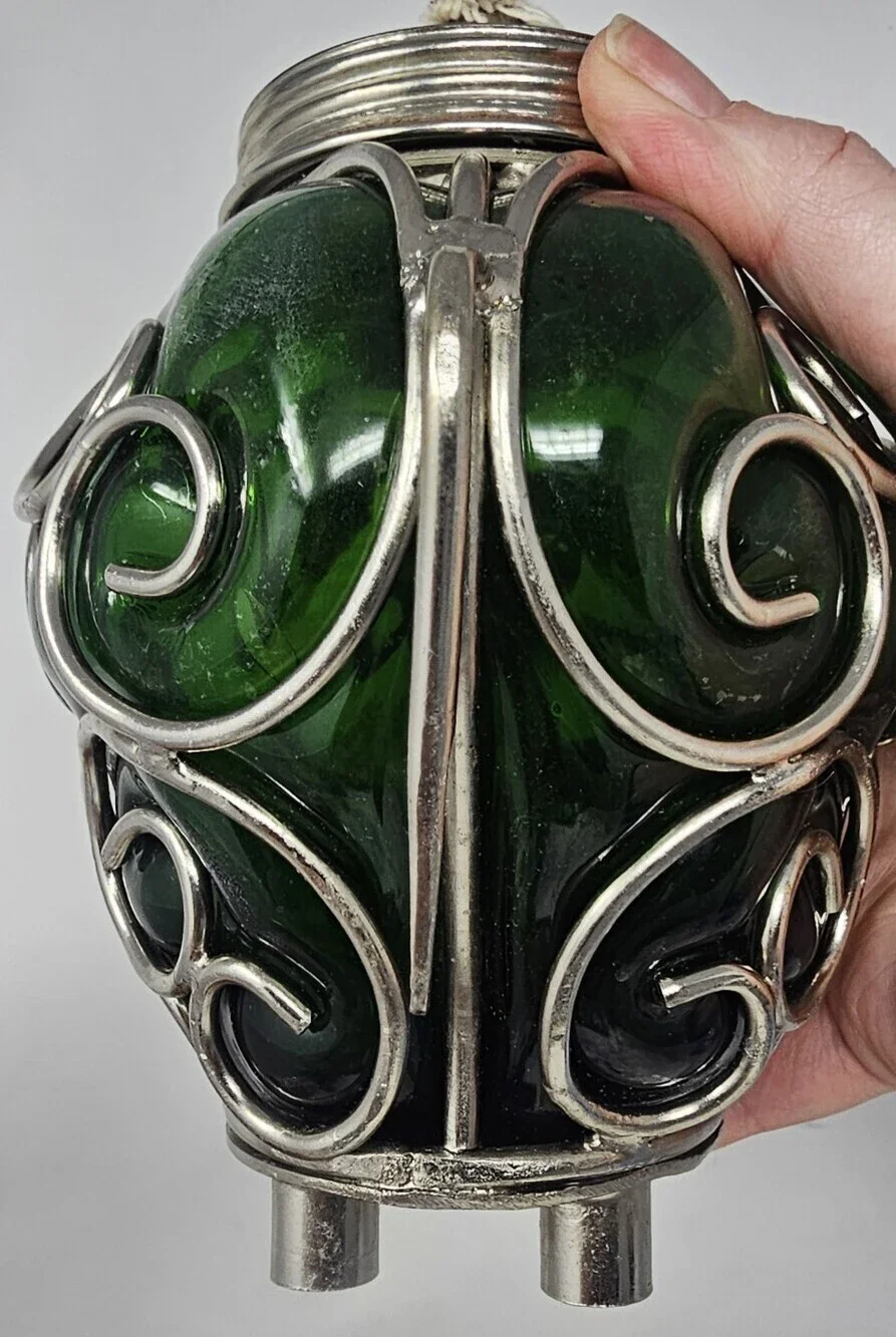 Beautiful Wisdom Of The Elephants Green Glass Boho Oil Lamp Displayed Only 7